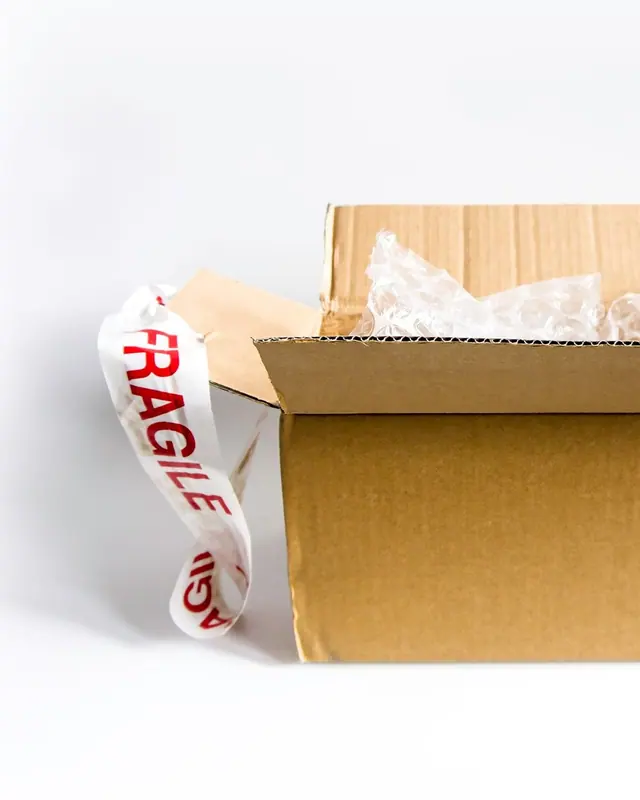 An open cardboard box with bubble wrap on a white background