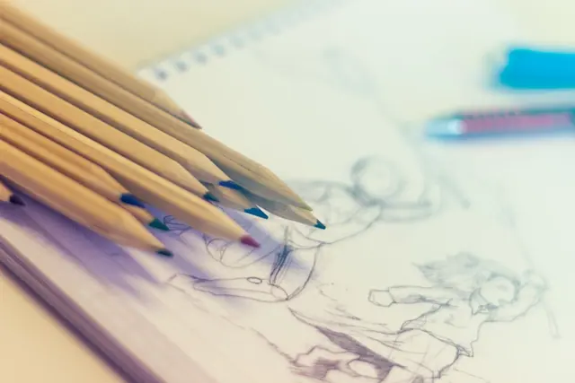 Coloured pencils over a loose pencil sketch